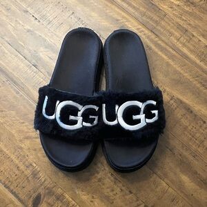 UGG Black Laton Fur Slides